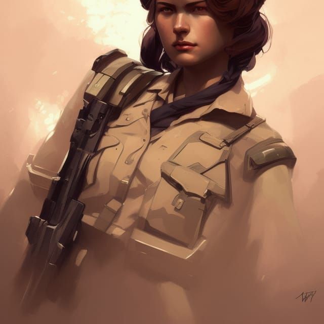 Detailed Portrait of Army Woman in Art Nouveau Style