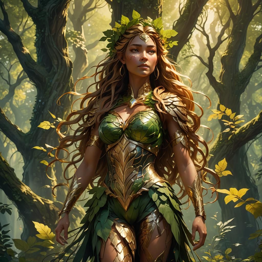 Forest Goddess in Dappled Light: Digital Painting
