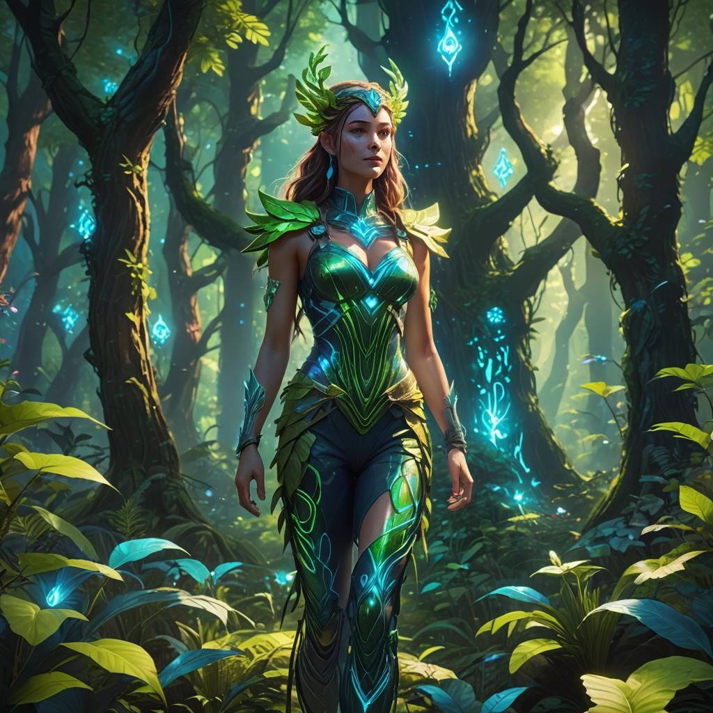Goddess in Mystical Forest: Stylized 3D Concept Art
