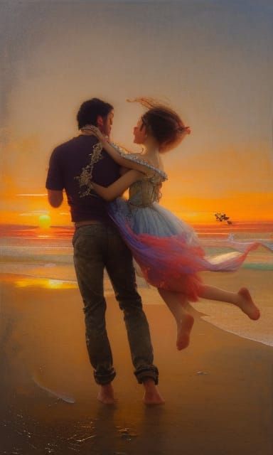 Photorealistic Sunset Reflecting Ocean, Vivid Colors