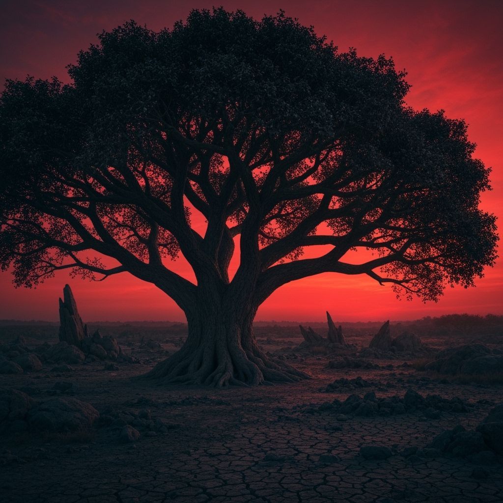 Desolate Tree Silhouette in Dark Fantasy Style