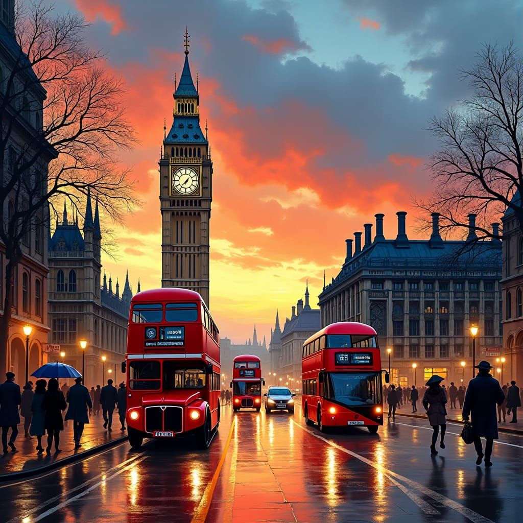 London Sunset: Impressionistic Cityscape with Big Ben