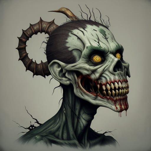 Grotesque Undead Figure in Dali-Inspired Surrealist Scene