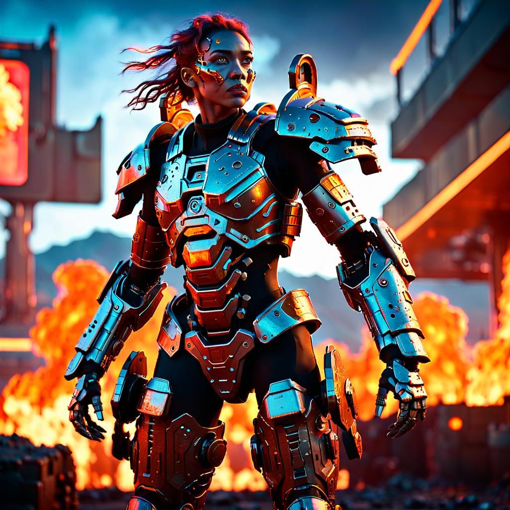 Cyberpunk Centaur Warrior in Mech Armor