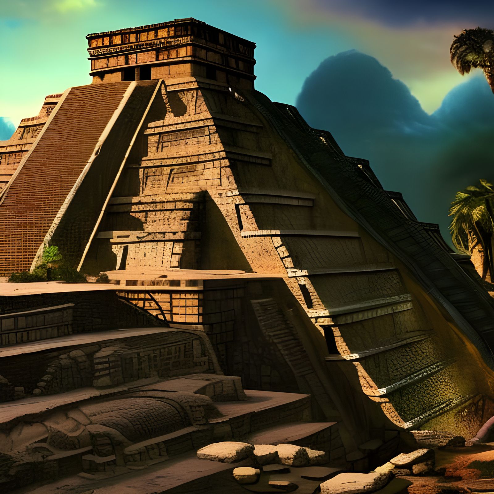 Lizard King in Mayan Ruins: Detailed Matte Painting