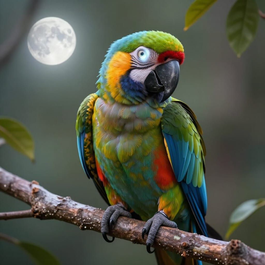 Close-Up of Ethereal Parrot on Tree Branch
