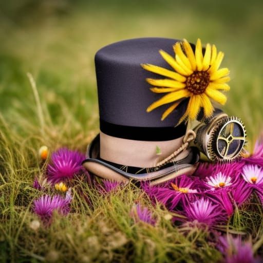 Steampunk Hedgehog in Floral Field