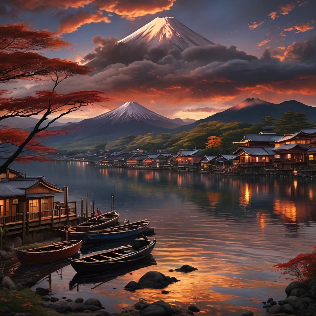 Japanese Serenity Meets Stormy Majesty in Cyberpunk-Inspired...