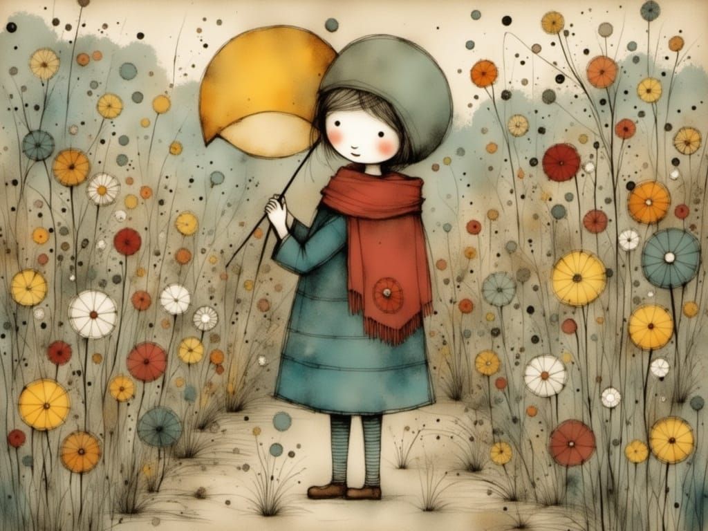 Whimsical Charcoal World Scene of Hope