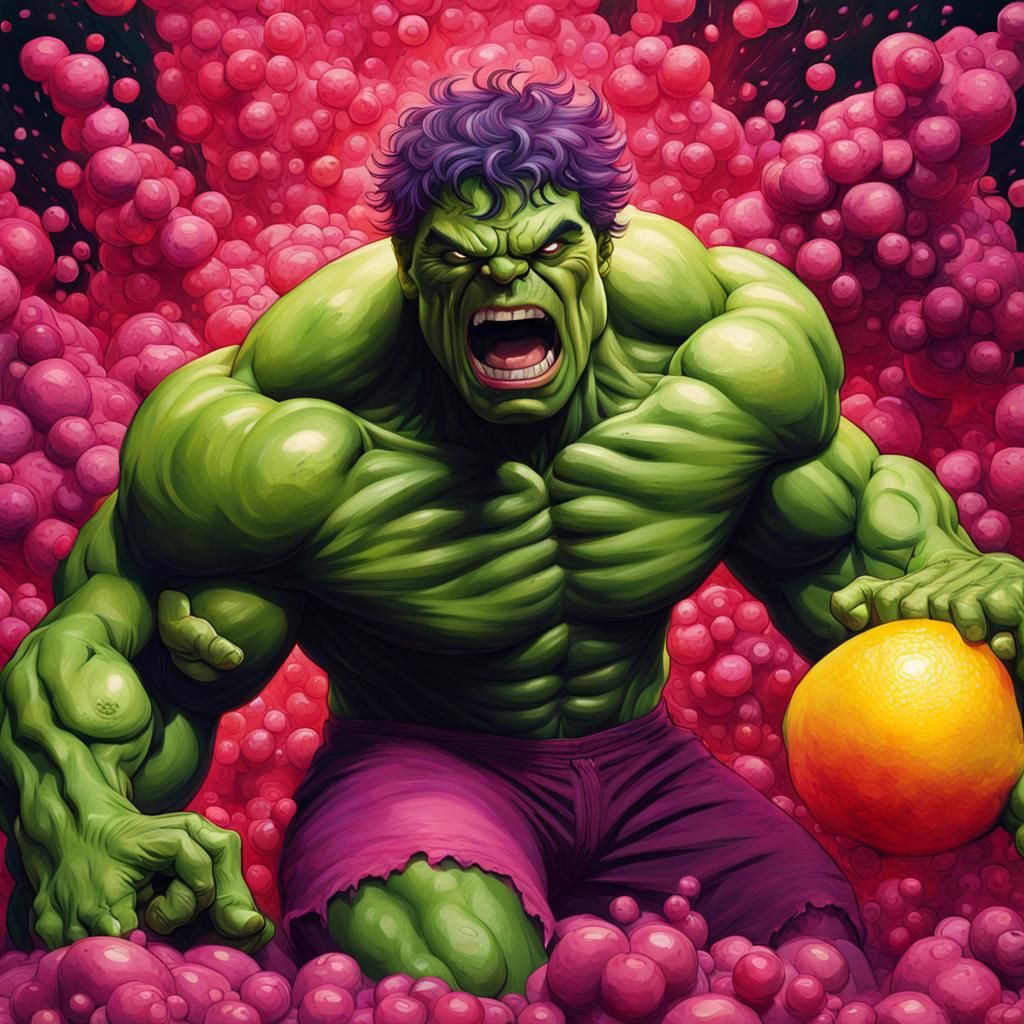 Hulk Smashes Through Fruit, Klimt-Inspired Gouache