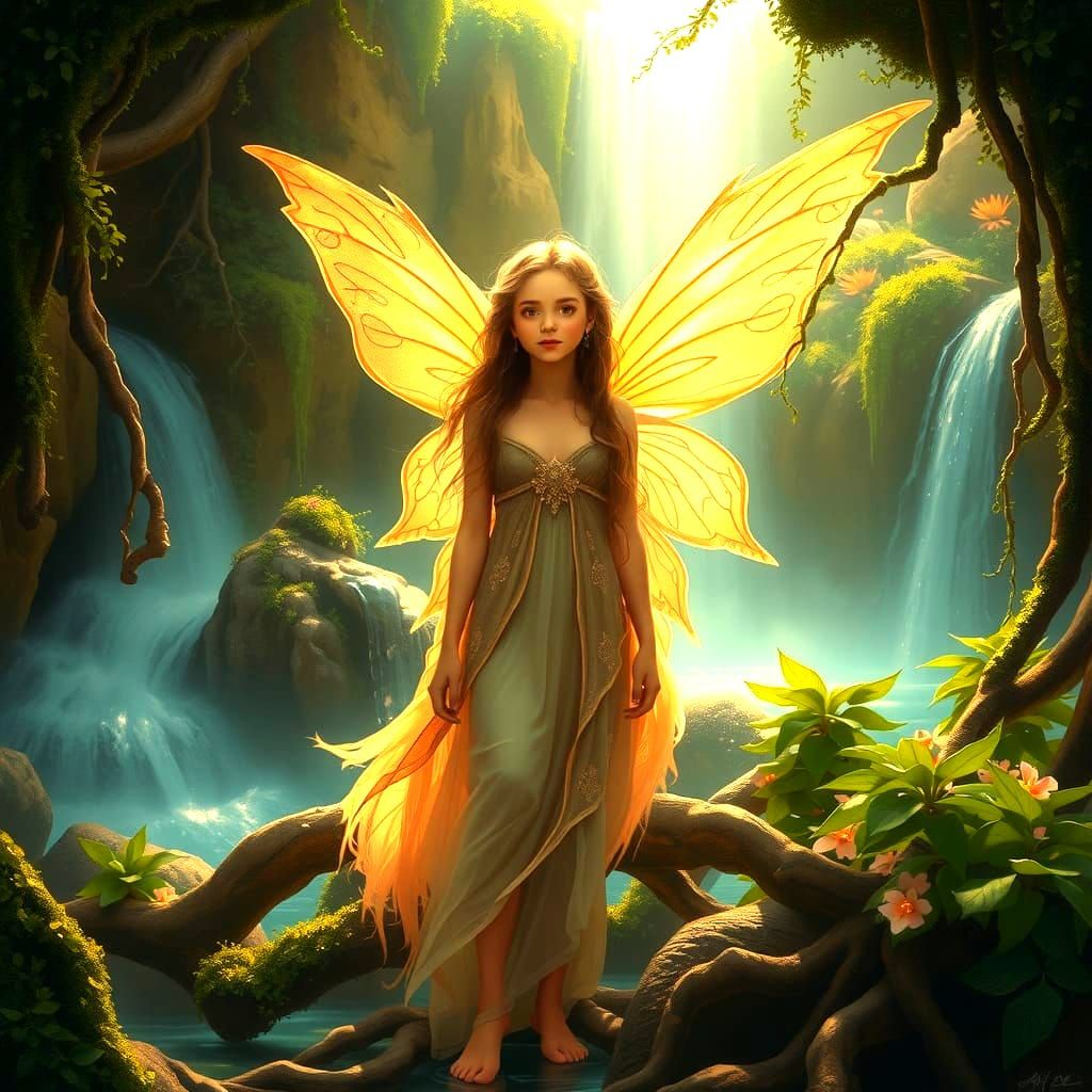 Ethereal Fairy Girl in Lush Fantasy Forest