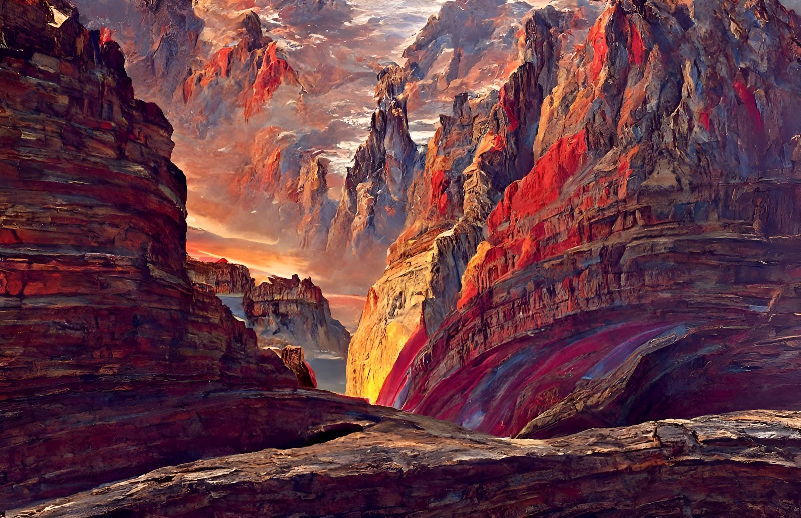 Majestic Canyon Landscape Art in the Style of Bierstadt