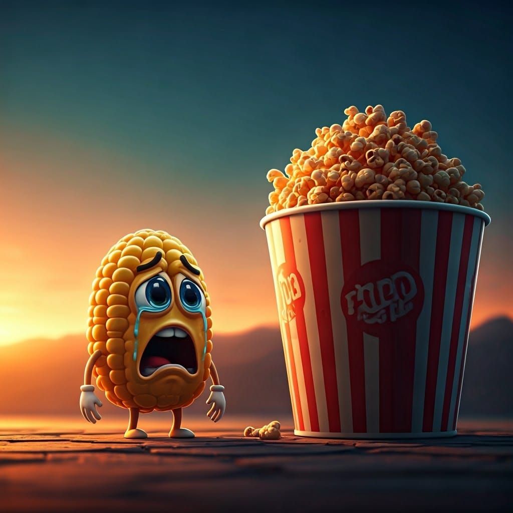 Distressed Corn Kernel and Popcorn in High-Fantasy Style