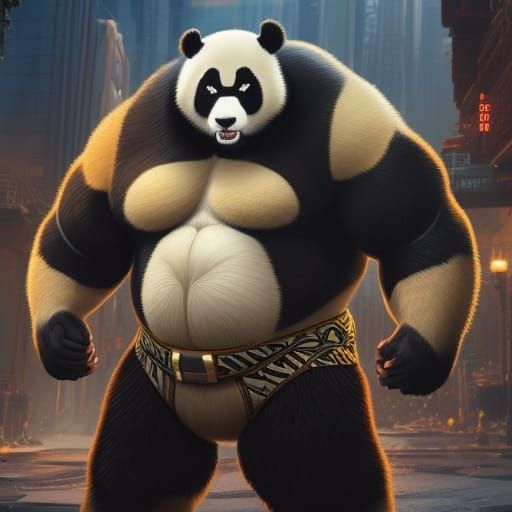 Giant Panda Bodybuilder in Detailed Matte Painting