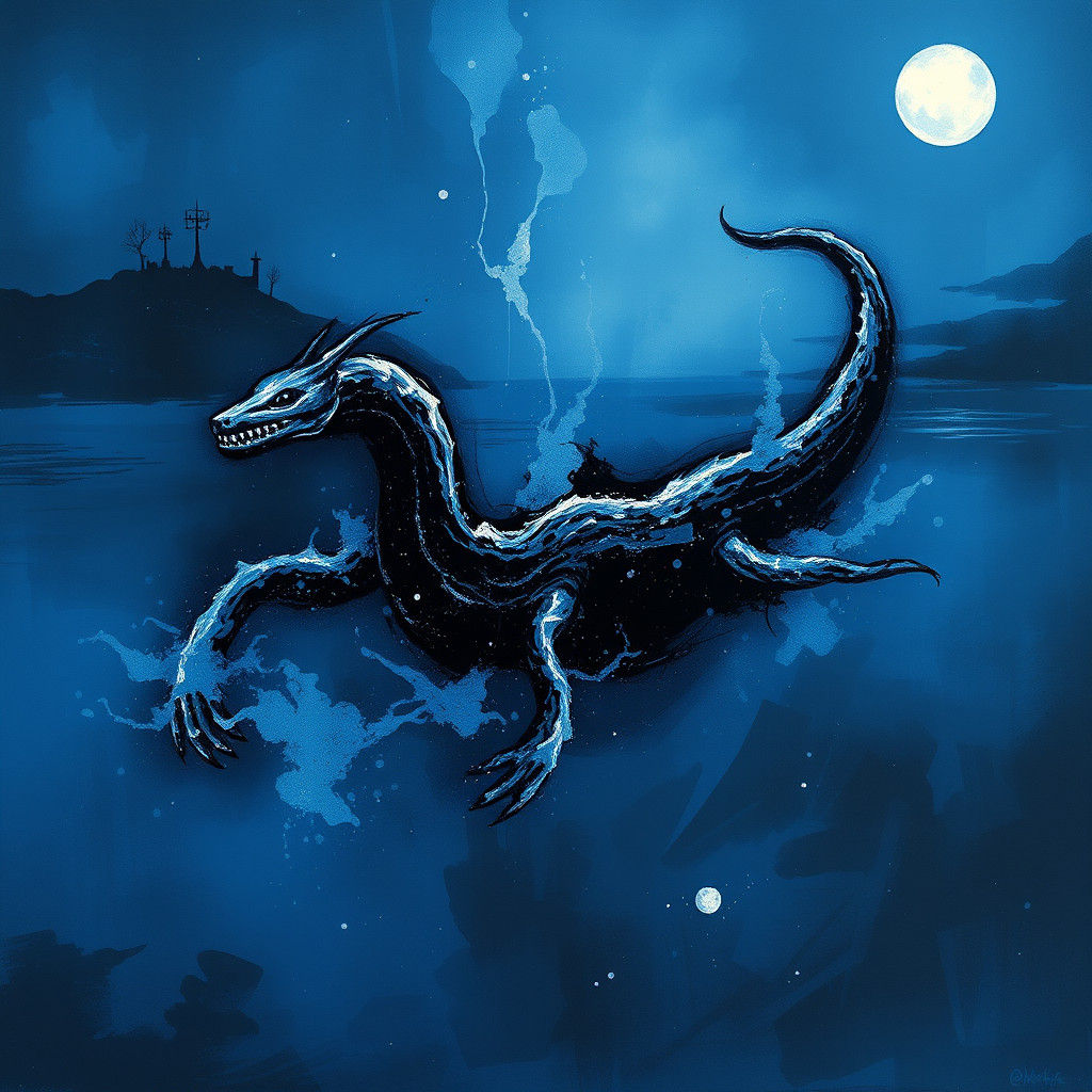 Loch Ness Monster in Ink Splatter Art