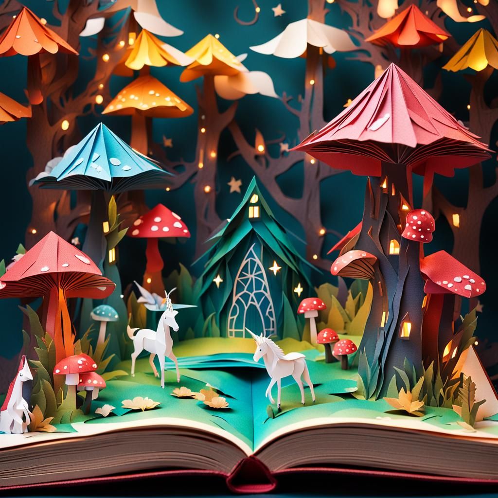 Magical Unicorn Forest Pop-Up Book in Papercraft Style