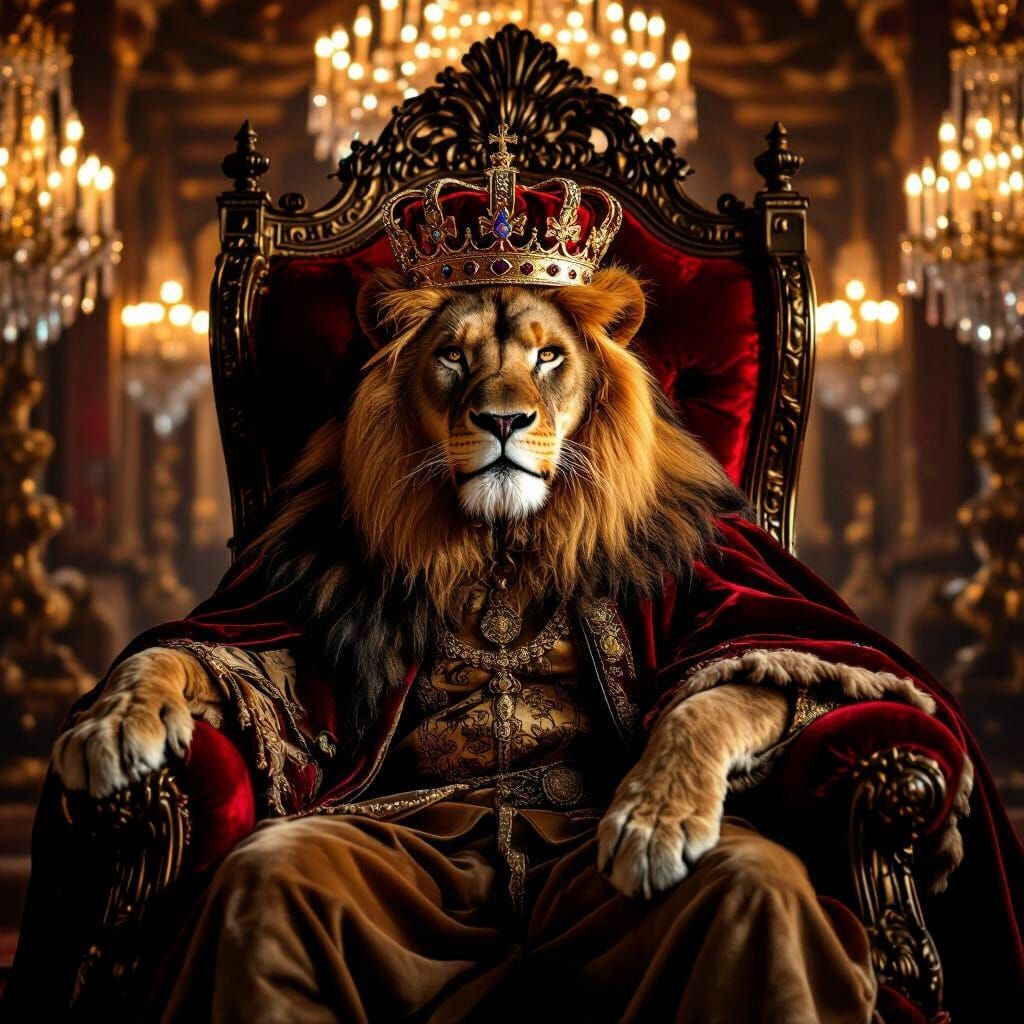 Lion King on Throne in Baroque Palace