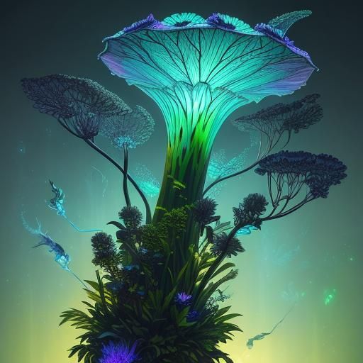 Bioluminescent Amorphophallus Titanum Botanical Illustration