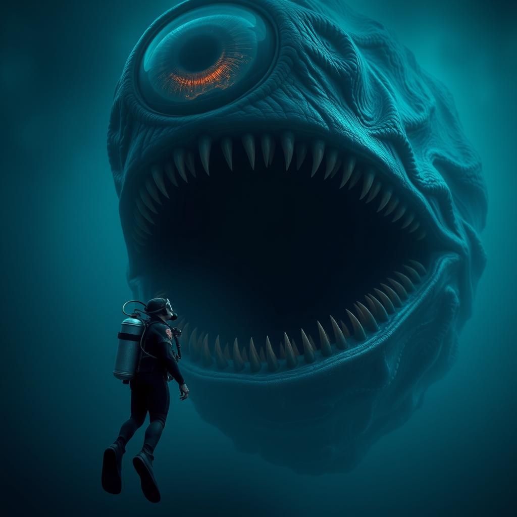 Scuba Diver Confronts Colossal Bloop Cryptid in Ocean Abyss