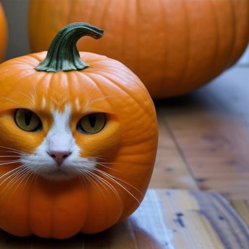 Orange Cat Resembling a Pumpkin in Room