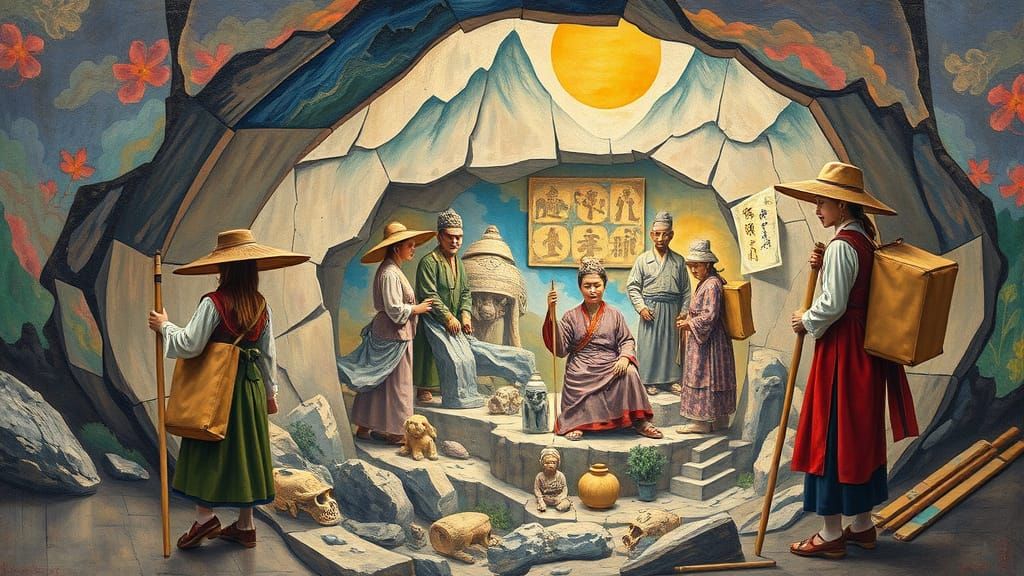 Joseon Women Excavating Sunken Vault: Neo-Impressionism Styl...