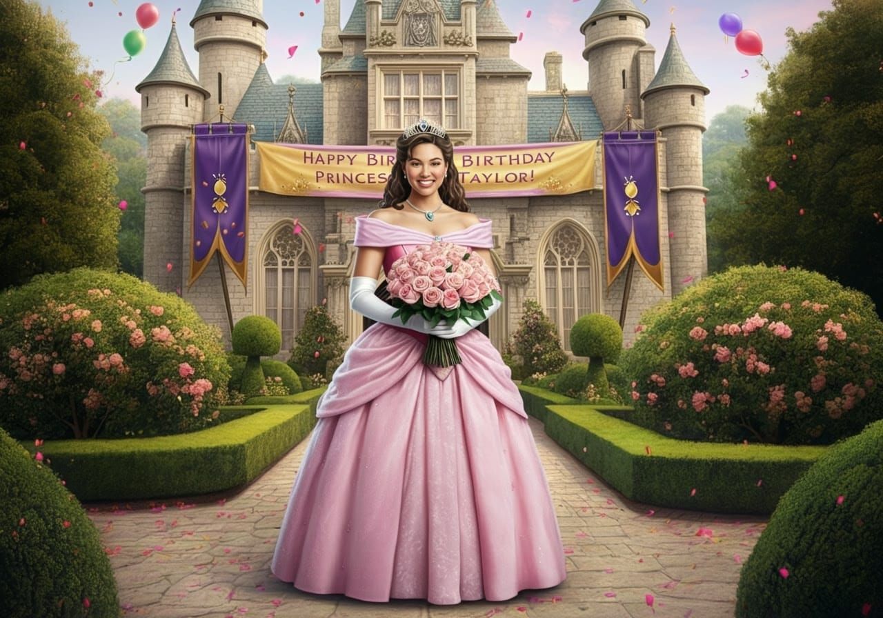 Regal Princess Celebrates Birthday in Whimsical Castle Scene