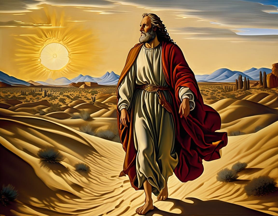 Moses in Desert, Renaissance Oil Painting in Botticelli Styl...