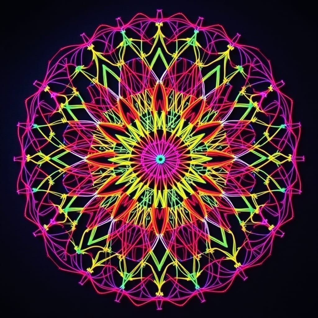 Neon String Art Mandalas: Geometric Psychedelic Patterns