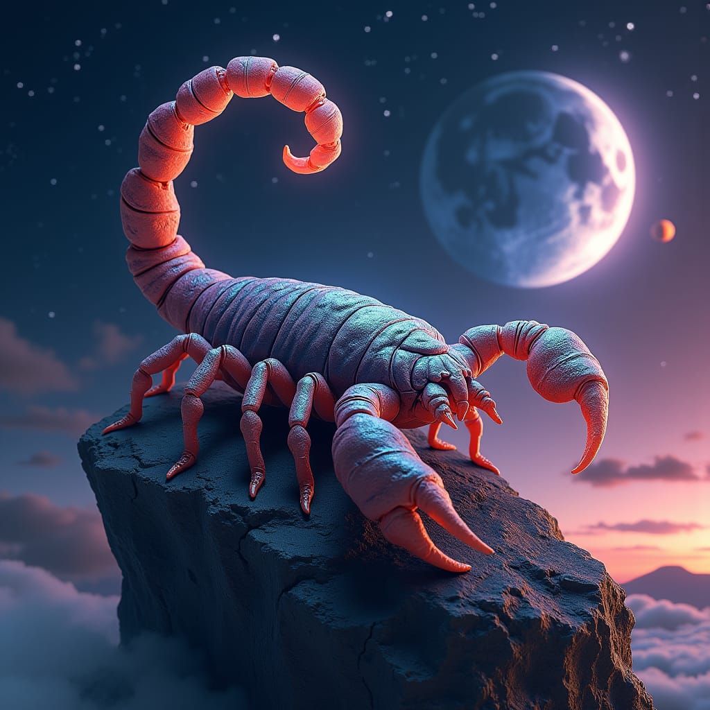 Scorpion on Rock at Starry Night