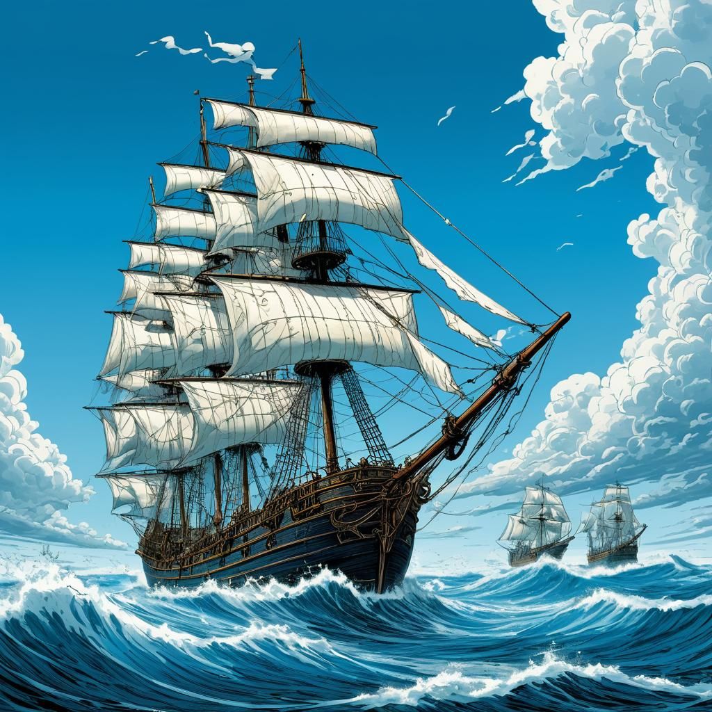 Pirate Skeleton Crew on a Tall Sailing Ship