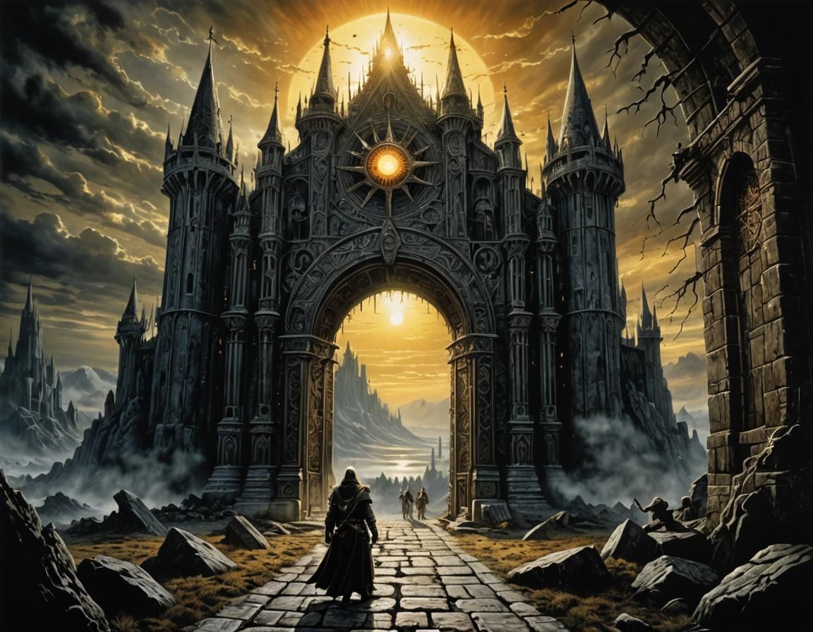 Eerie Medieval Entrance with Elf Royalty