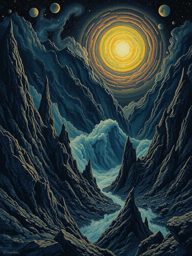 Woven Tapestry Surrealism turbulent glittering tectonic drea...