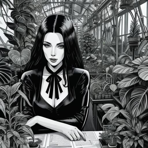 Botanical Researcher in Greenhouse: Vector Line Art