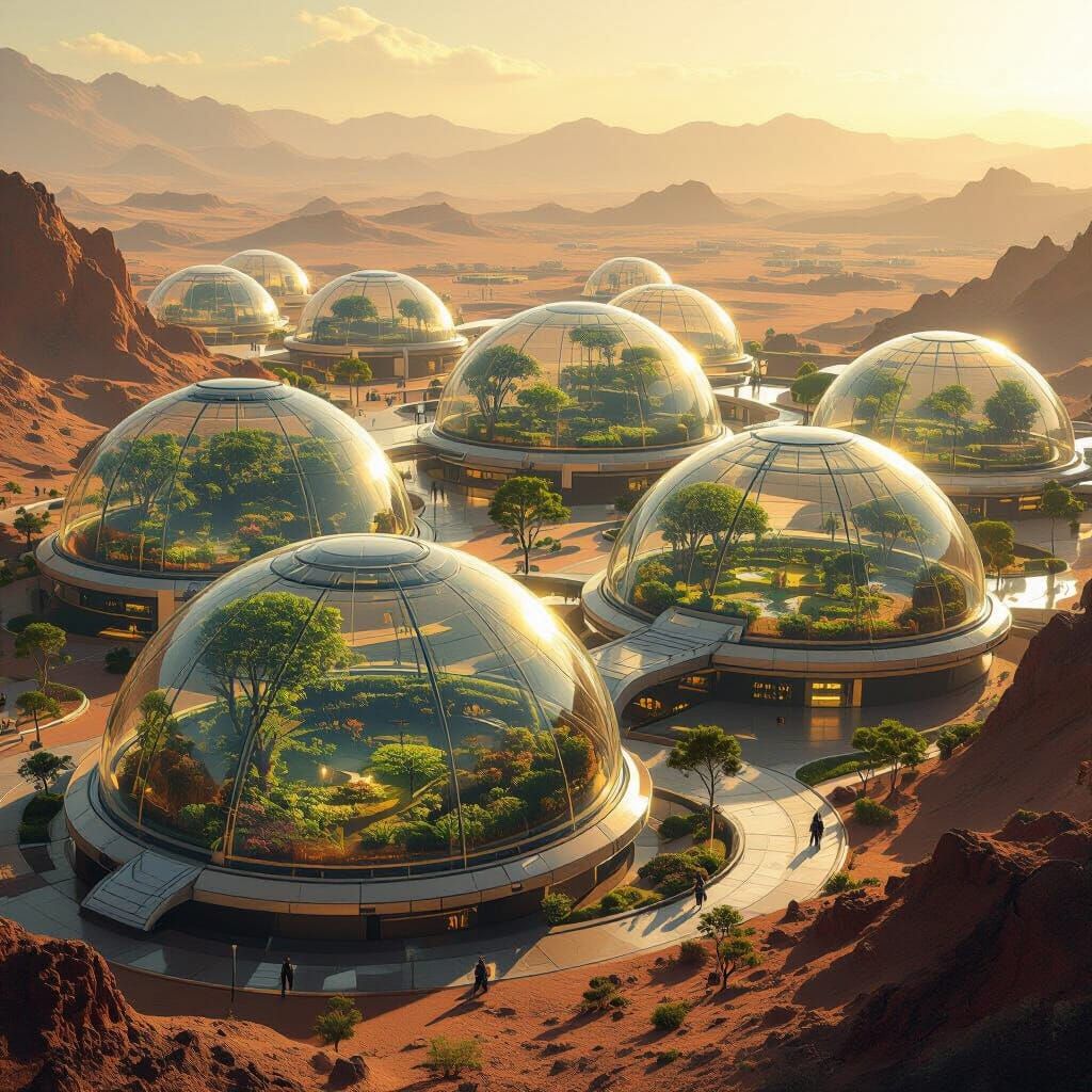 Martian City Domes Replicating Earth Biomes