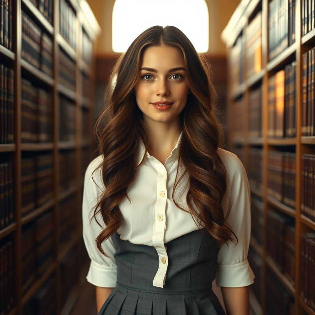 Nostalgic Schoolgirl in a Quiet Library