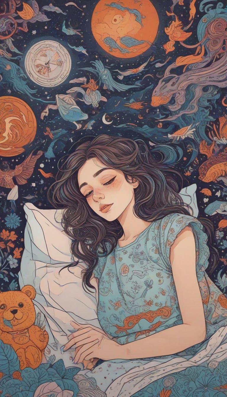 Vibrant Cartoon Illustration of a Sleepless Night