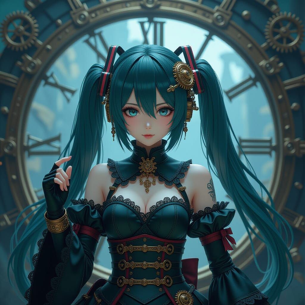 Gothic Steampunk Miku with Clockwork, Matte Painting