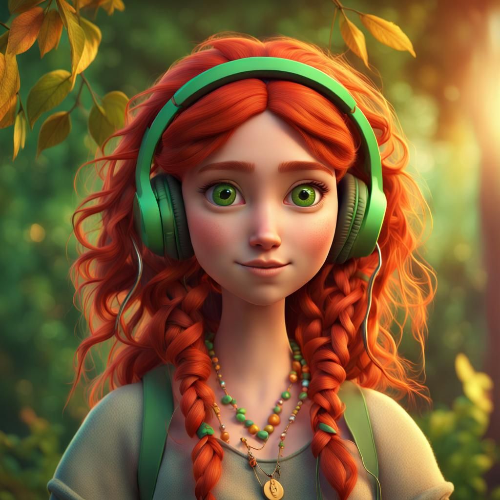 Cute Red-Haired Hippie Girl: 3D Digital Art