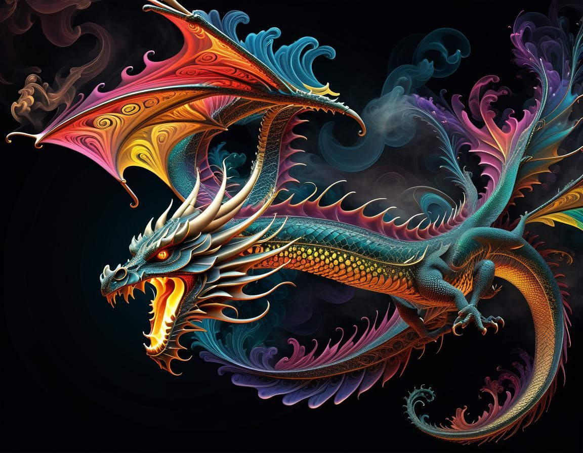 Dragon in Flight: Gothic Kinetic Pointillism