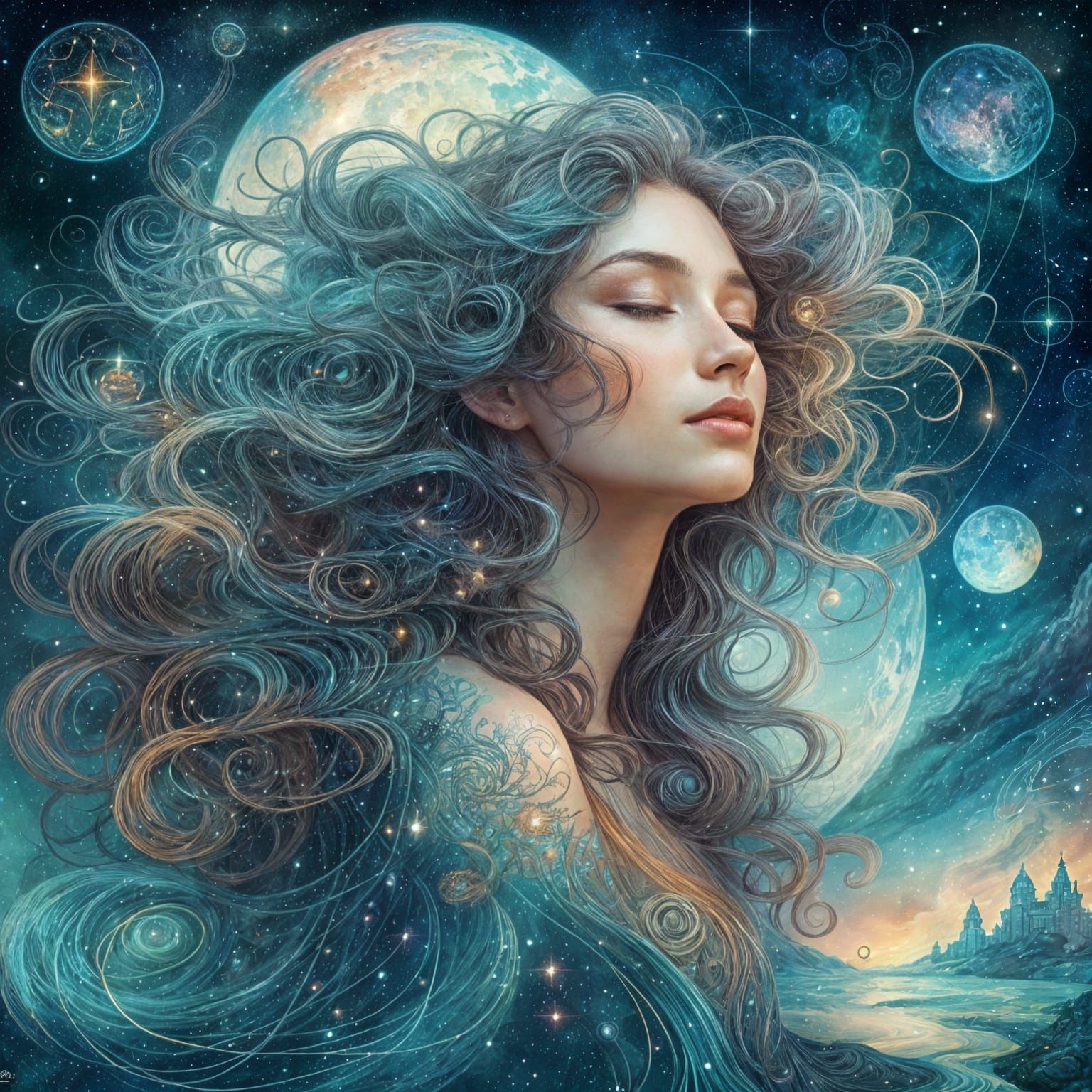 Cosmic Dreamscape: Portrait of a Woman in Digital Art