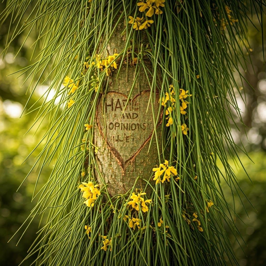 Slim Palo Verde Tree with Heart Carved in Green Bark