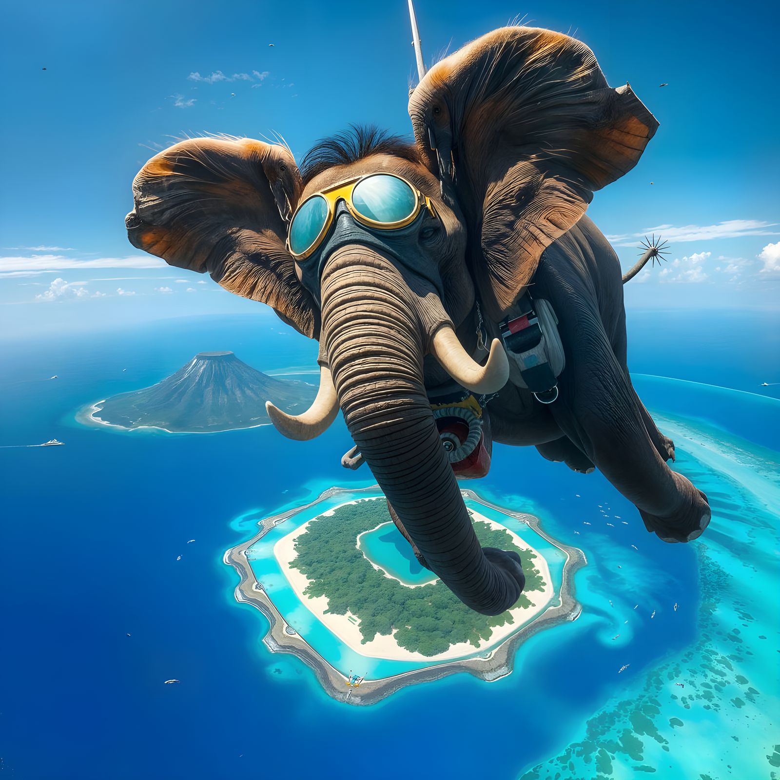 Terrified Elephant Plummets Towards Tropical Island