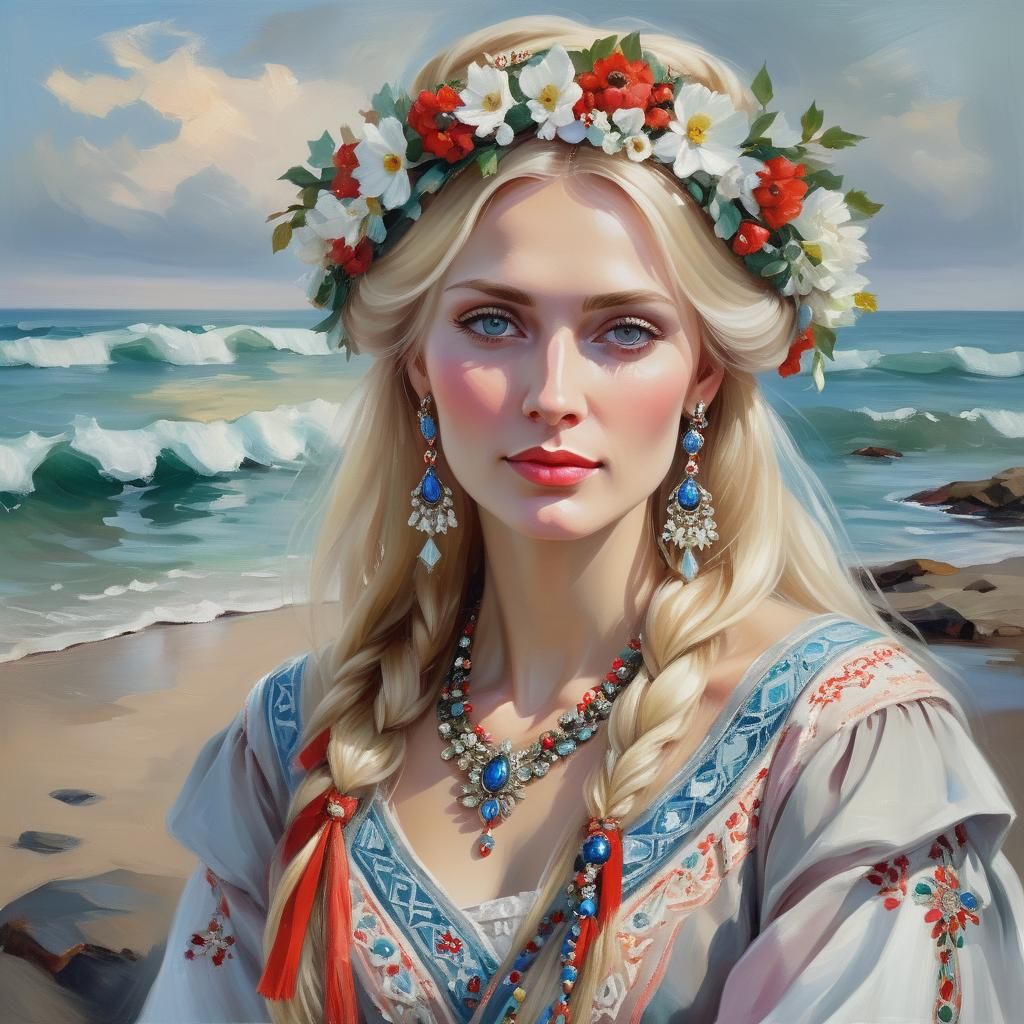 Ethereal Slavic Beauty in Traditional Russian Attire