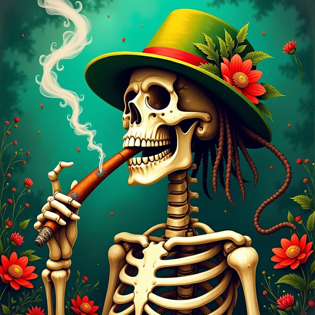 Bob Marley Skeleton in Cemetery, Surreal Art