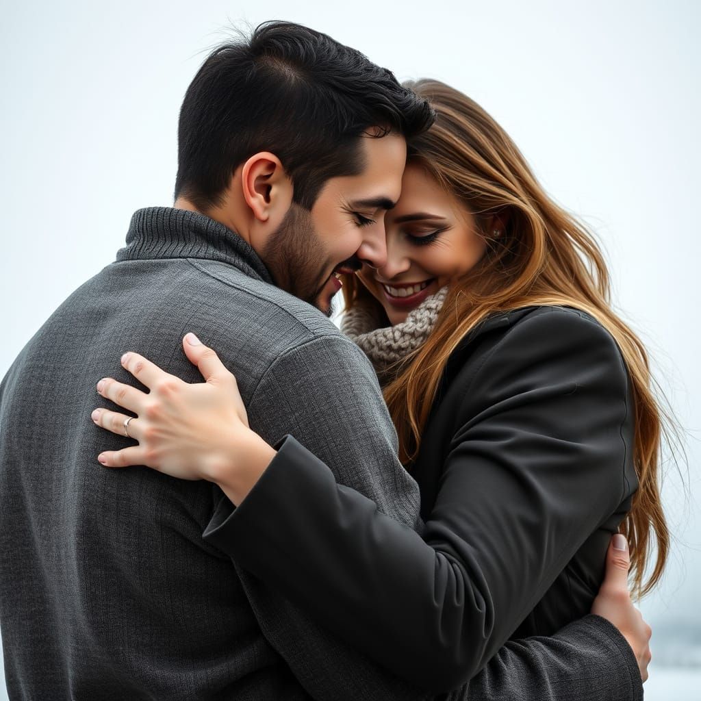 Intimate Couple Embracing in Close-Up Realism