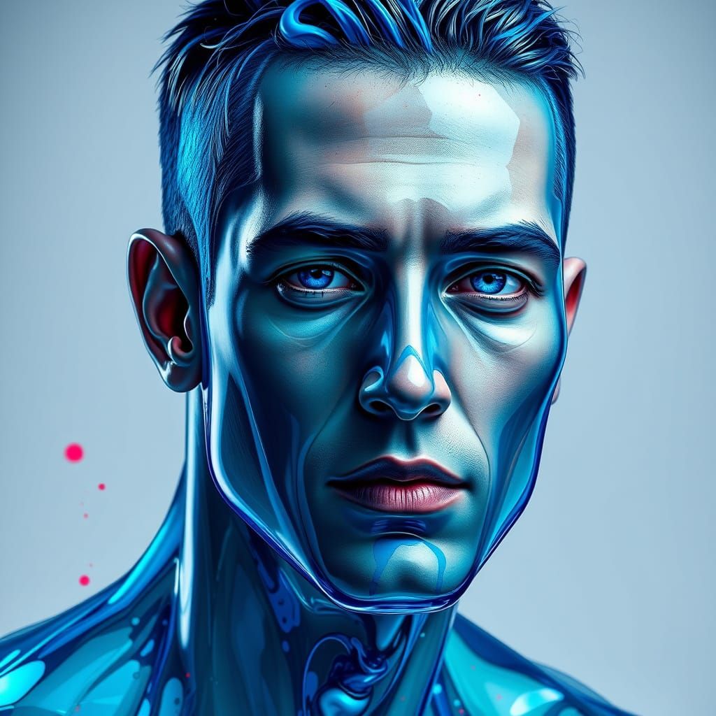 Blue Glass Portrait with Dynamic Lighting