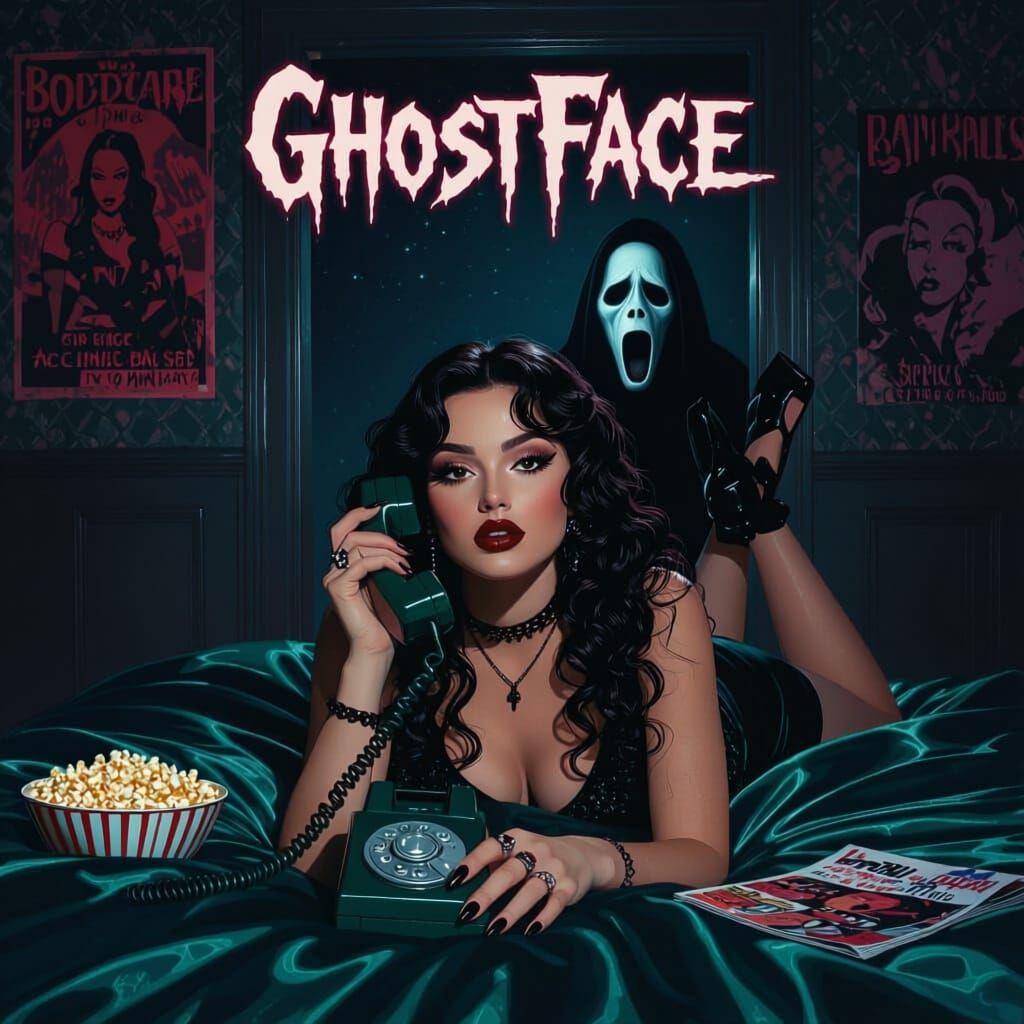 Dreamy Y2K Portrait With 90s Phone and Ghostface