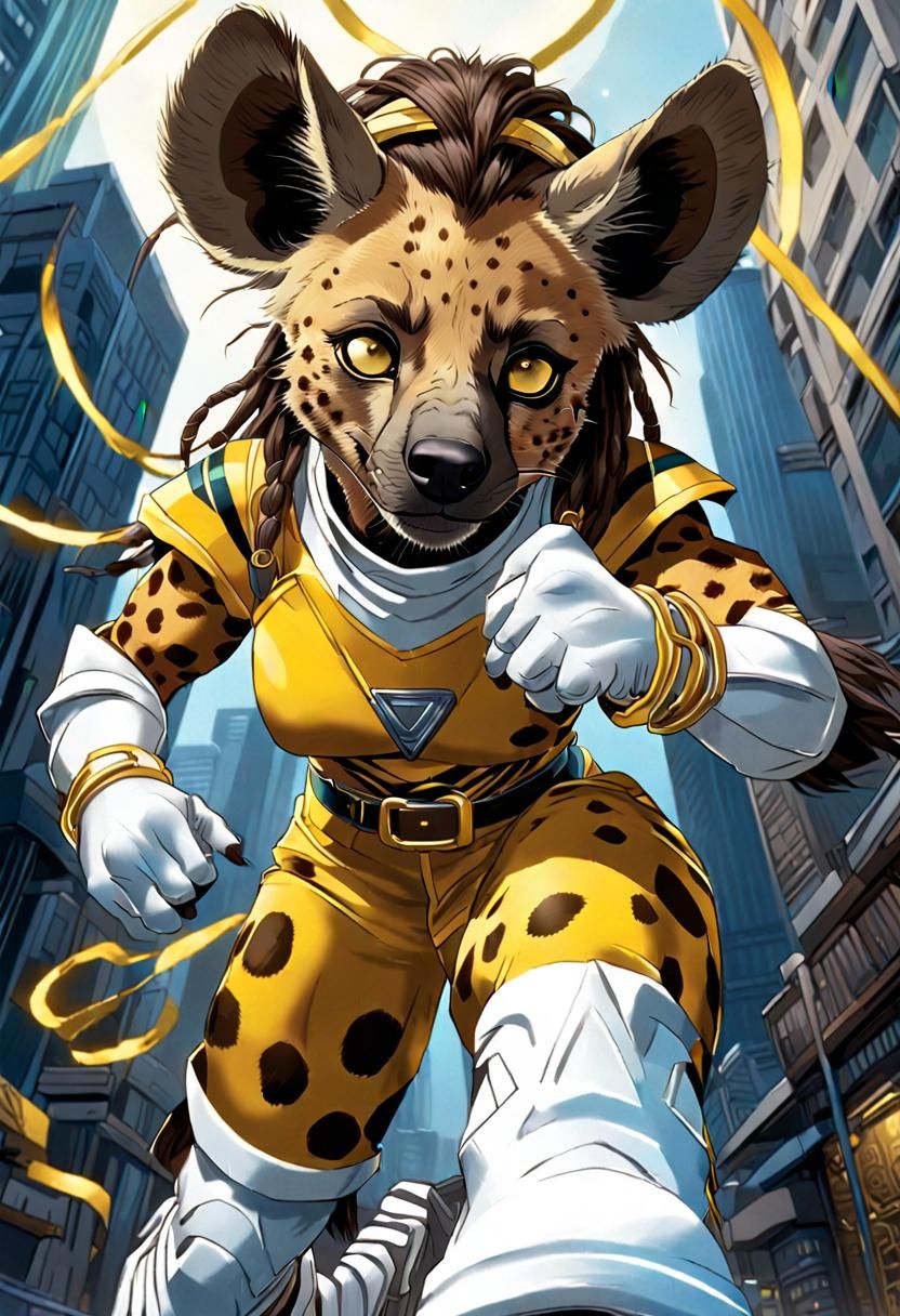 Hyena Superhero Comic Book Art in Cityscape