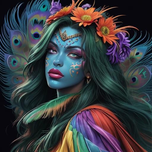 Rainbow Woman Portrait in Comic Book Style