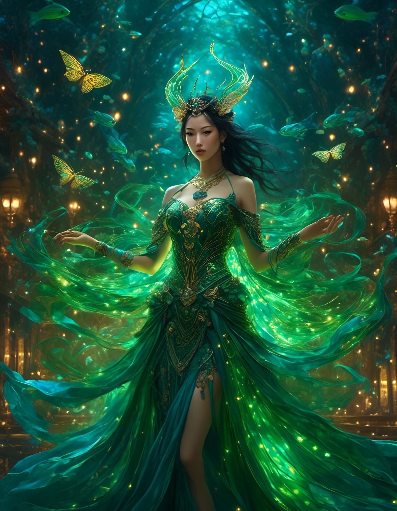 Pisces Zodiac Warrior in Deep Ocean Colors